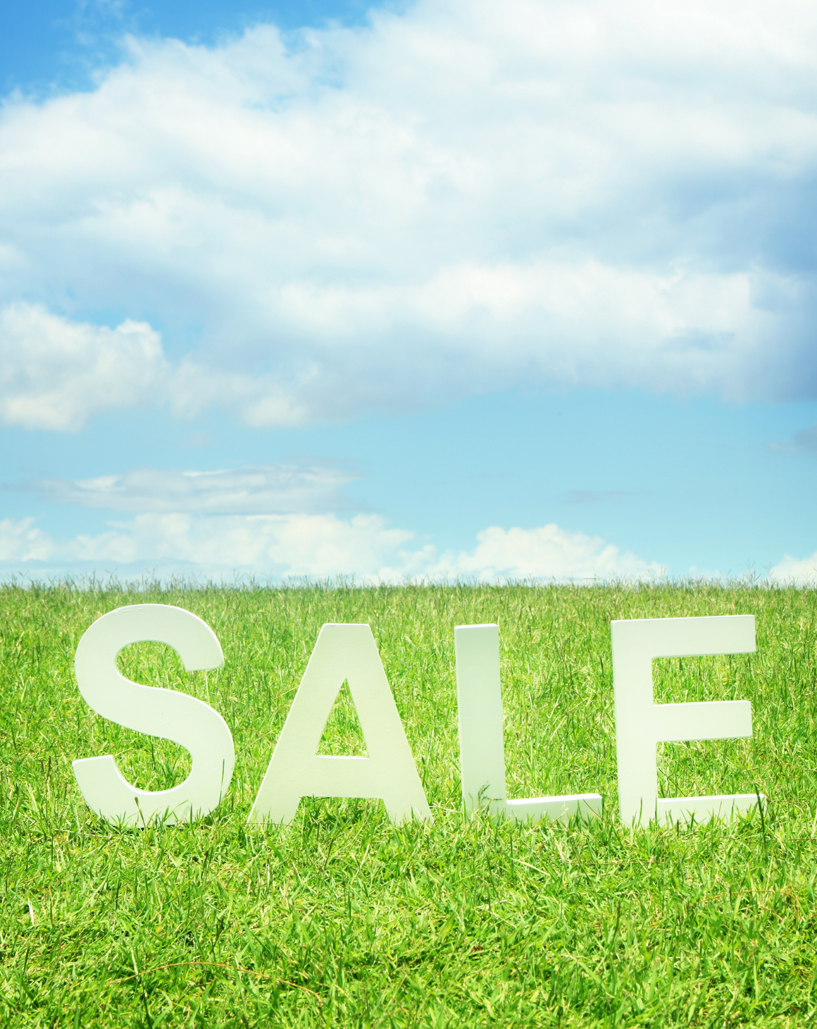 Spring sale letters on green grass with blue sky and white clouds