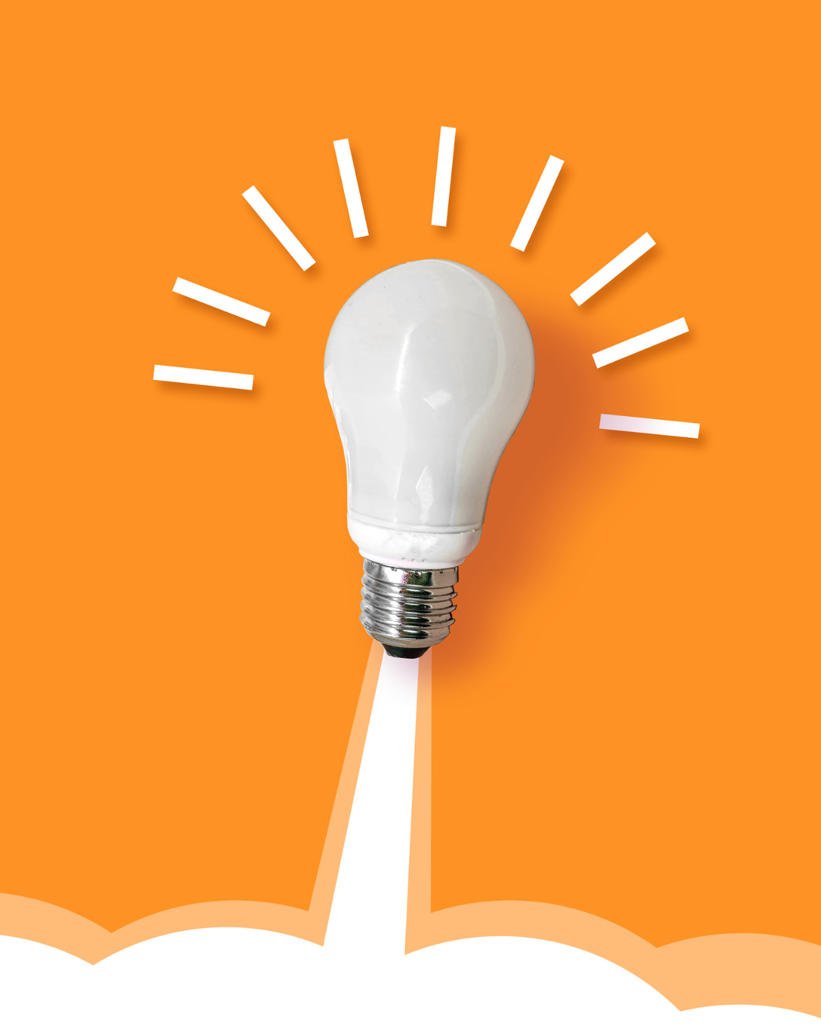 A white light bulb with boost cloud on an orange surface