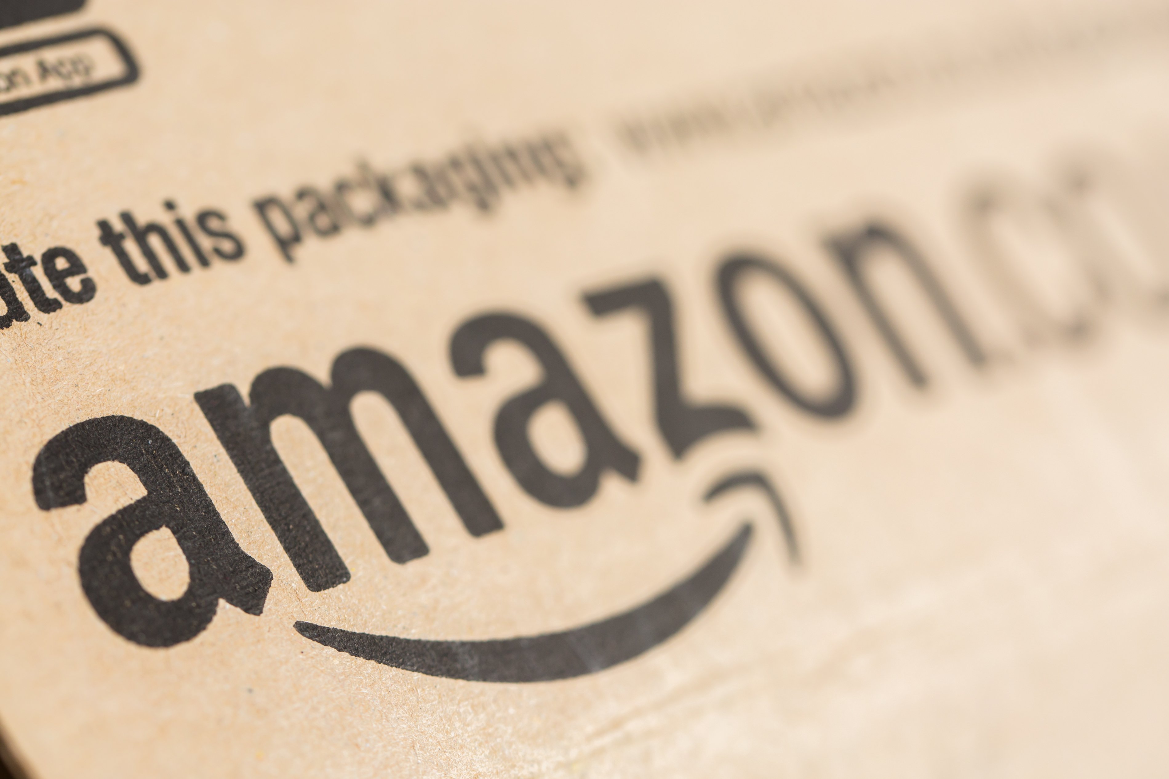 An Amazon logo on a box