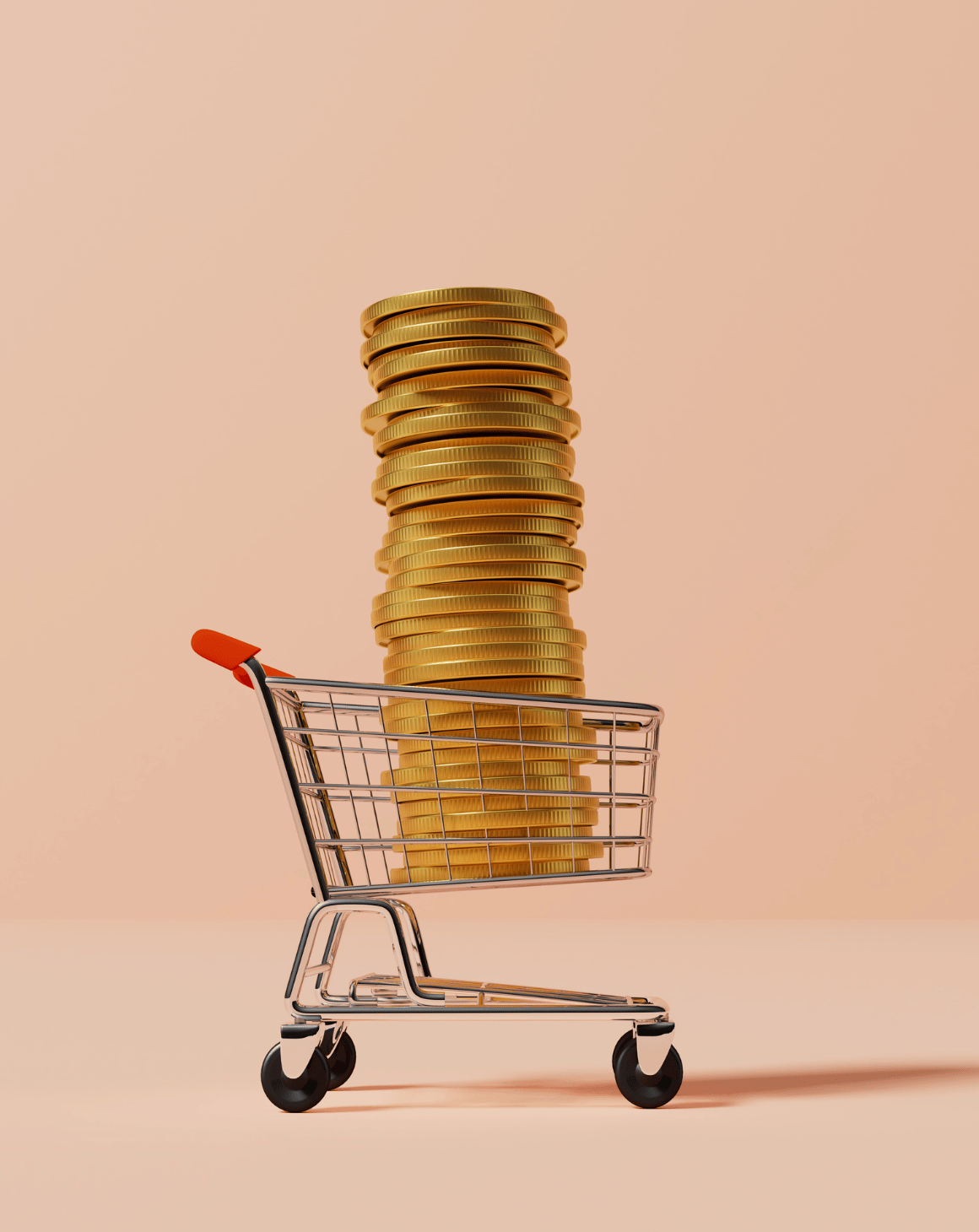 a shopping cart with coins inside