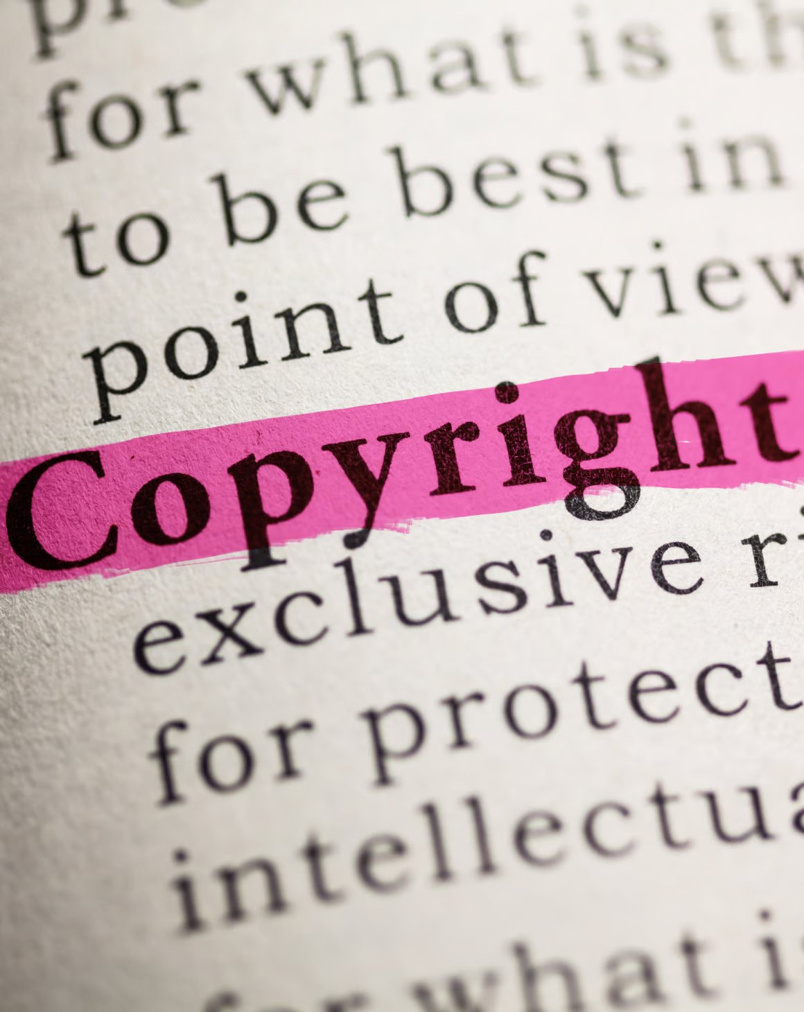 Copyright highlighted in pink on paper