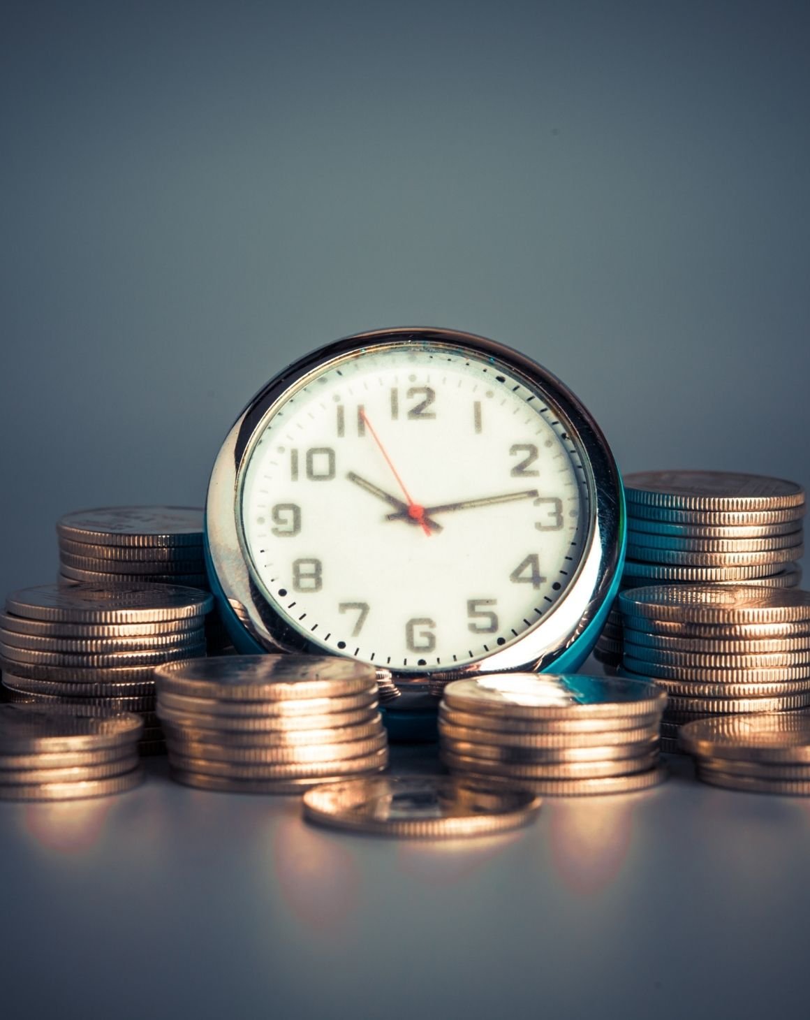 coins and a clock 