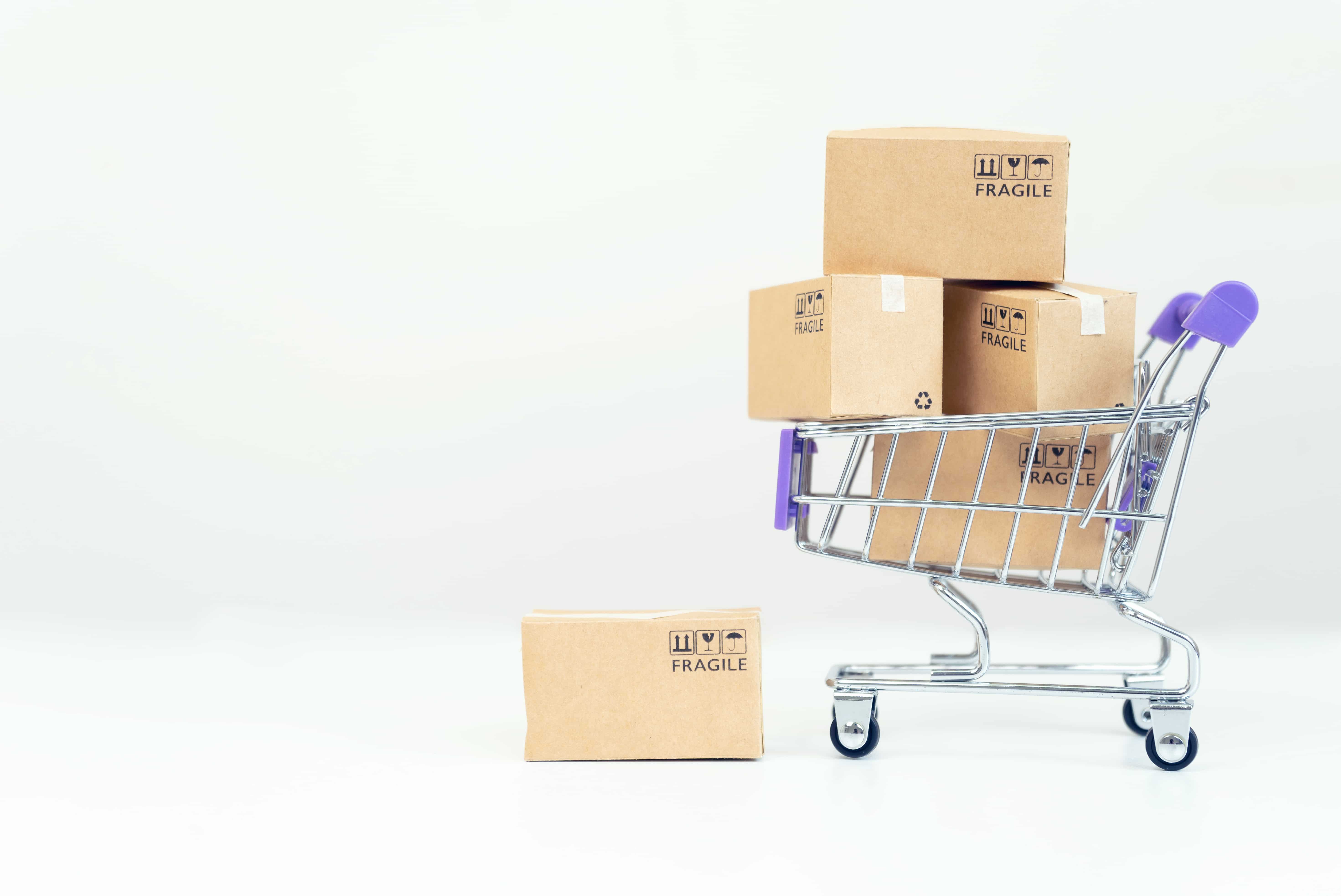 A shopping cart with boxes 