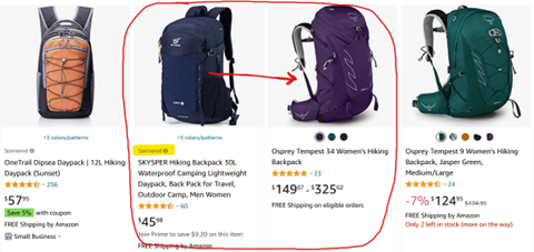 Amazon Ad for Backpacks